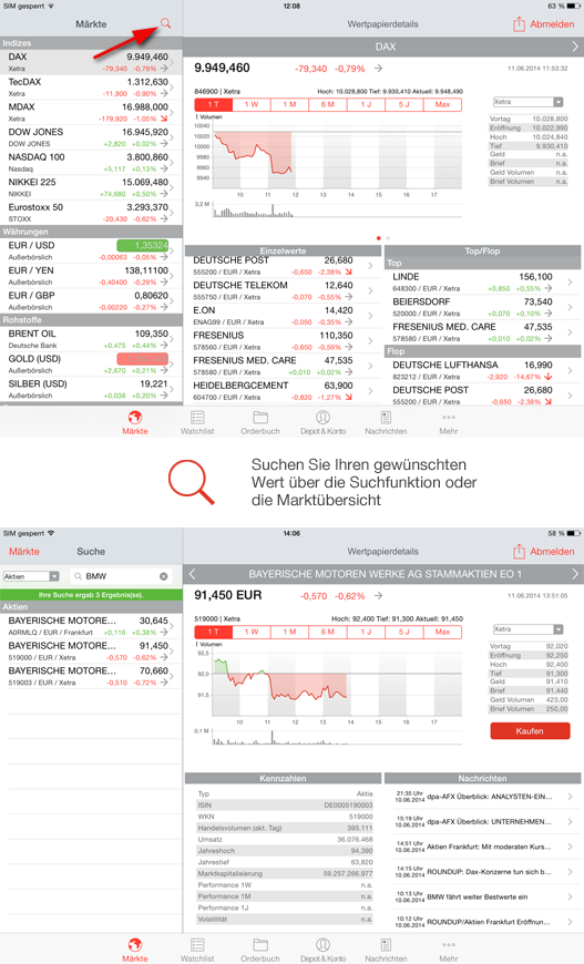 Suchen in der iPad App